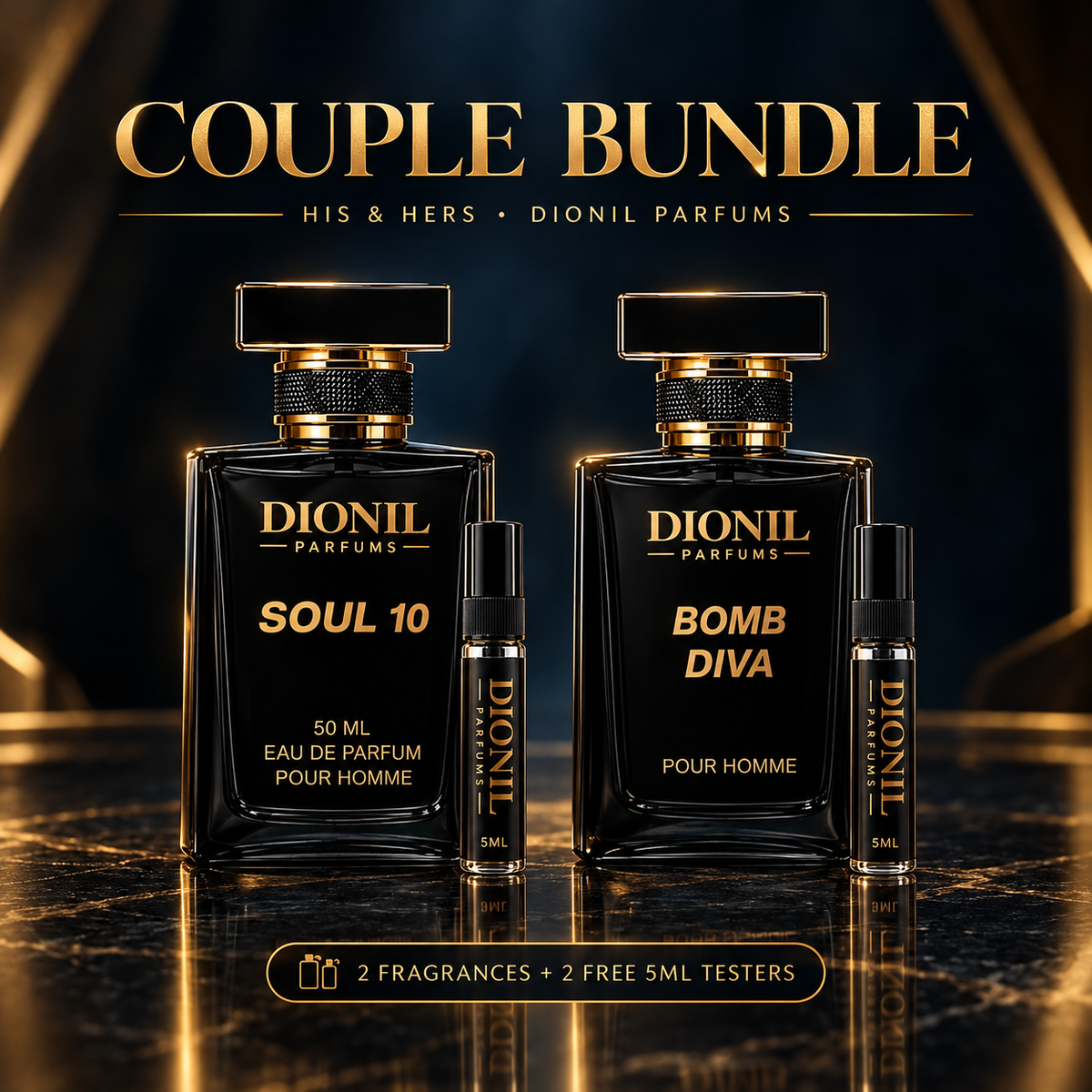 Dionil Couple Perfume Bundle – Soul 10 & Bomb Diva | Free 5ml Testers